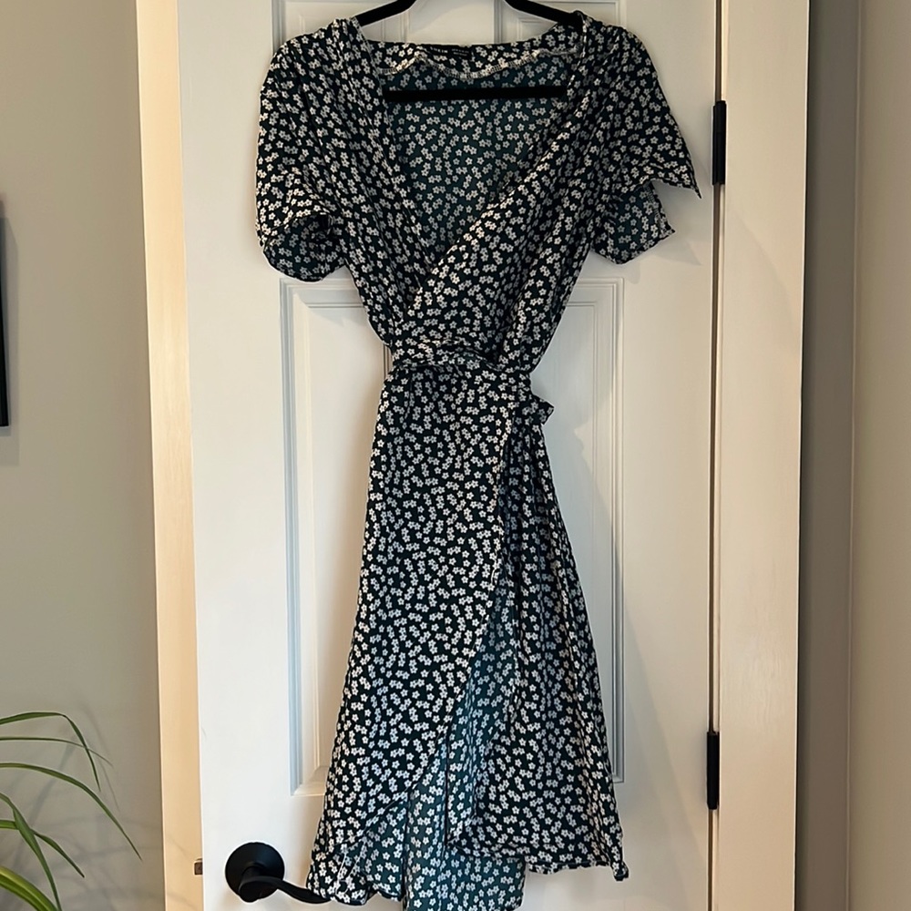 Green Floral Wrap Dress